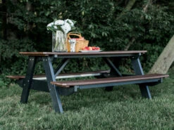 Quick Ship Wildridge Heritage Recycled Plastic 72''W X 60''D Rectangular Picnic Table With Benches -Patio Vibe Store WLRQSLCC1659 zm