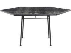 Woodard Wrought Iron Mesh 53'' Hexagon Dining Table With Umbrella Hole -Patio Vibe Store WR1901382 zm
