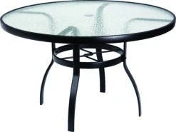 Woodard Aluminum Deluxe 48'' Round Obscure Glass Top Table With Umbrella Hole -Patio Vibe Store WR826148W1 zm