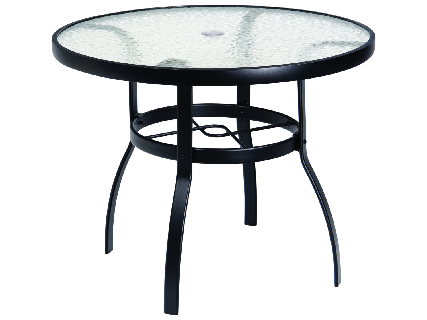 Woodard Aluminum Deluxe 36'' Round Obscure Glass Top Table With Umbrella Hole 1 Woodard Aluminum Deluxe 36'' Round Obscure Glass Top Table With Umbrella Hole