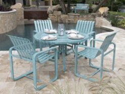 Patio Vibe Store 7 Woodard Aluminum Deluxe 48'' Round Trellis Top Dining Table With Umbrella Hole