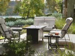 Woodard Aluminum 50''W X 30''D Rectangular Tri-Slat Top Chat Height Fire Pit Table