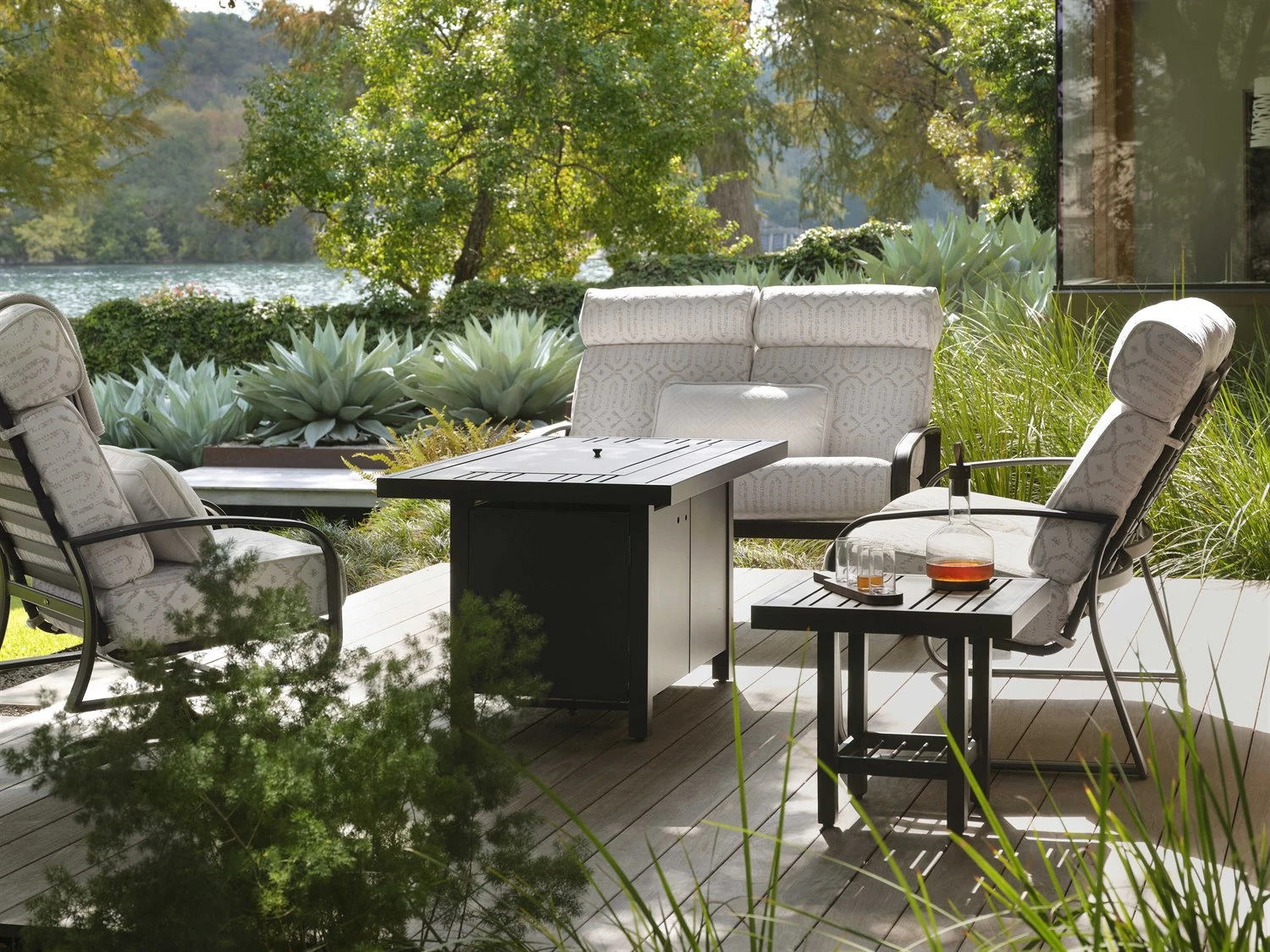 Woodard Aluminum 50''W X 30''D Rectangular Tri-Slat Top Chat Height Fire Pit Table 1 Woodard Aluminum 50''W X 30''D Rectangular Tri-Slat Top Chat Height Fire Pit Table