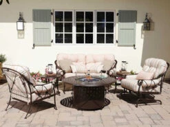 Woodard Universal Iron Chat Height Round Fire Table Base With Round Burner Derby Accents