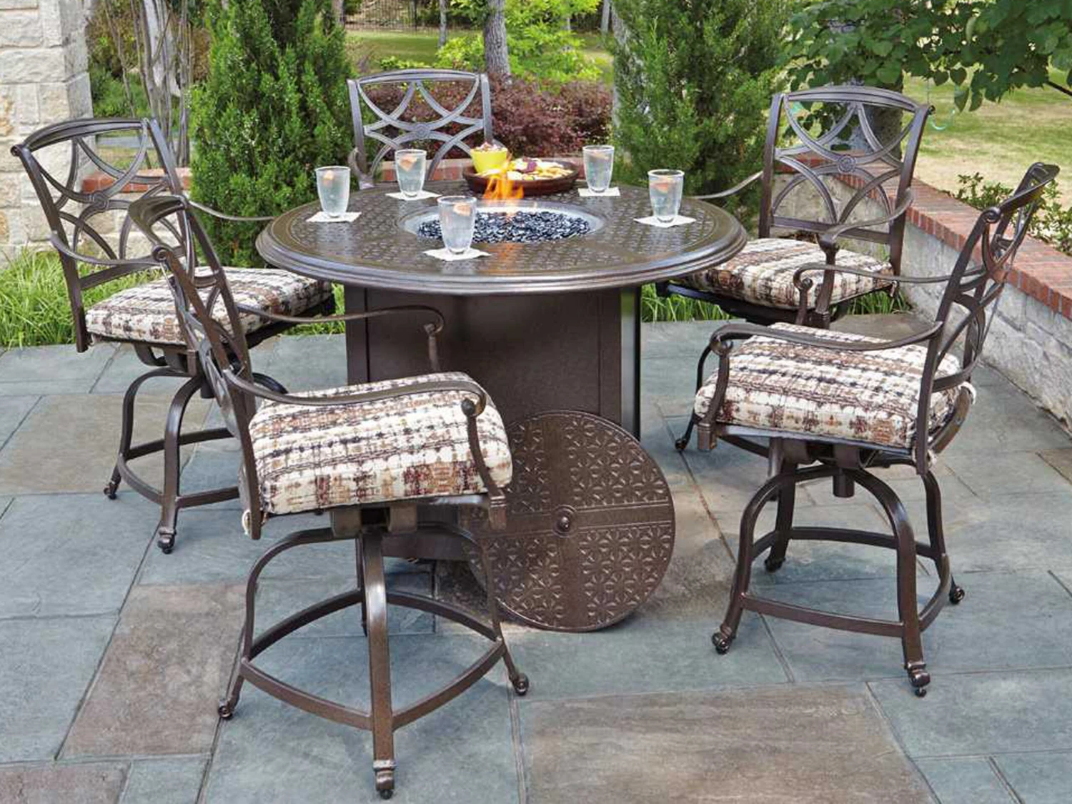 Woodard Thatch Aluminum 48'' Round Fire Pit Table 1 Woodard Thatch Aluminum 48'' Round Fire Pit Table