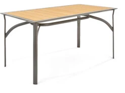 Winston Quick Ship Harper Weathered Teak Aluminum 63''W X 34''D Rectangular Counter Table With Umbrella Hole -Patio Vibe Store WSHQ64063BST13 zm